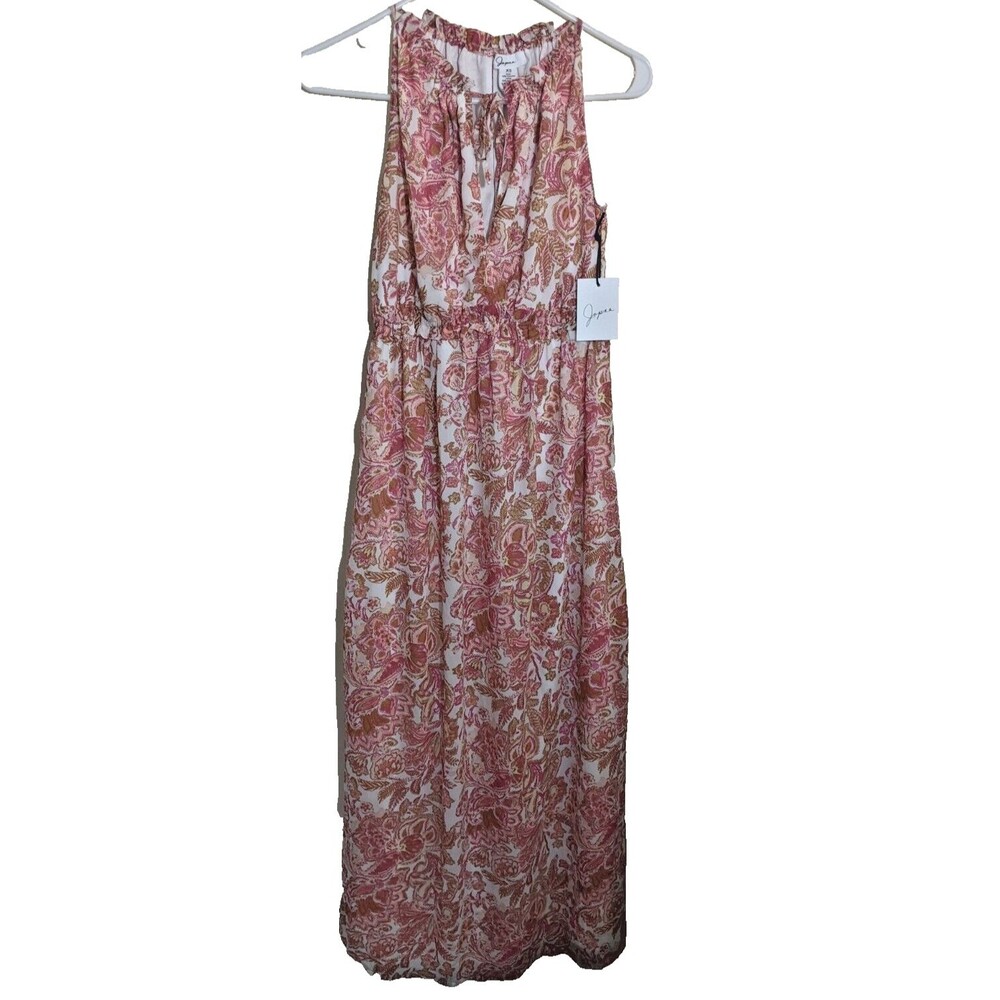 Japna Maxi Dress Style 20811 Floral Fall Leaf Keyhole Neck Elastic Waist Size XS